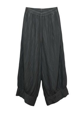 GRIZAS Wide Cropped Crinkled Graphite Silk Linen Trousers Size Medium